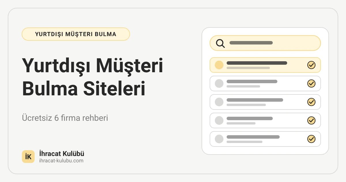 Yurtdışı müşteri bulma siteleri: arama çubuğu ve doğrulanmış firma listesi çizimi, İhracat Kulübü blog kapağı